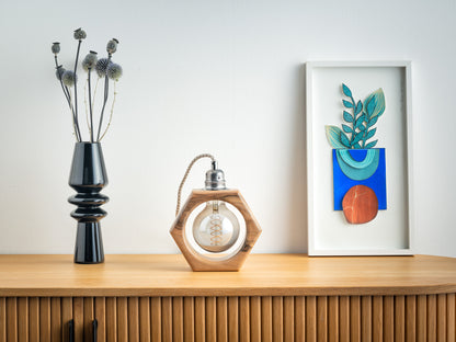Lampe à poser artisanale en noyer massif - Modèle Léon